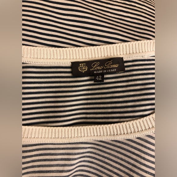 Loro Piana Crewneck Short Sleeve Silk Tee, Grey Cream Stripe, Size Small - Picture 4 of 11